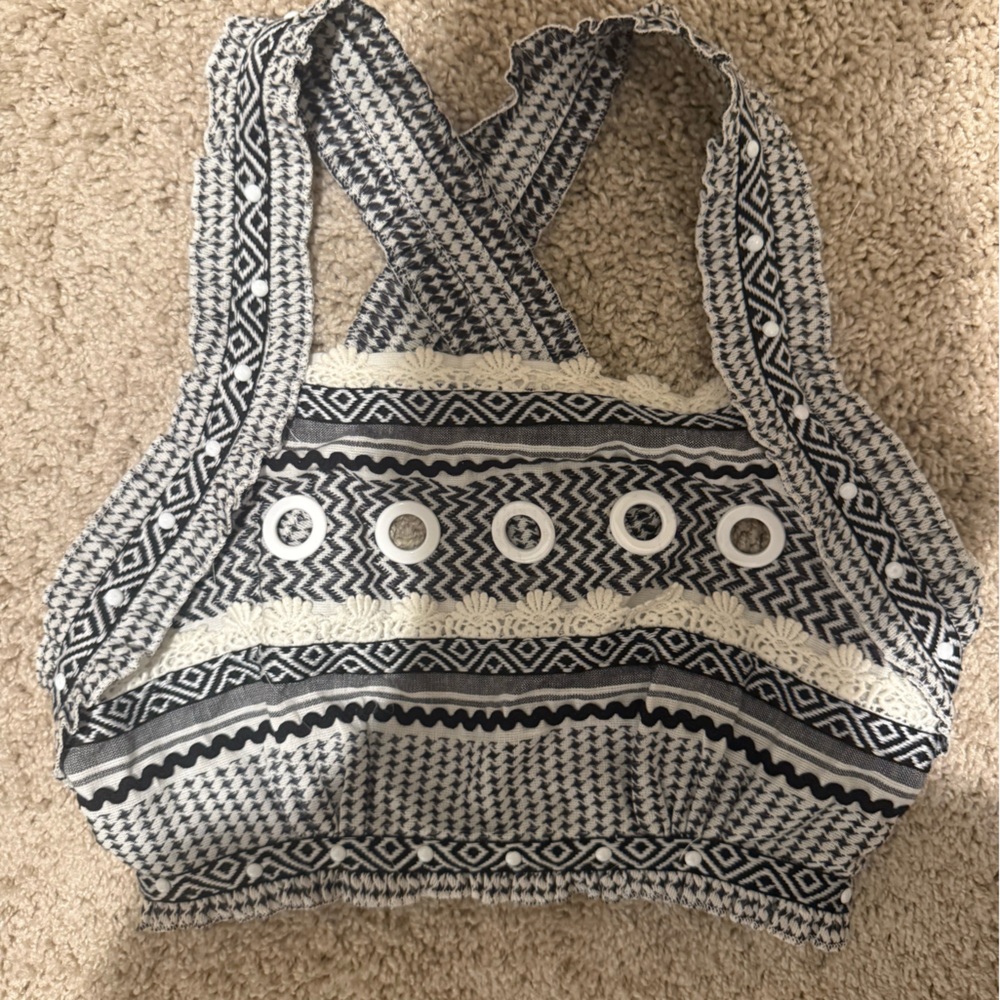 Chelsea & Violet black and white Tribal Cropped Tank
